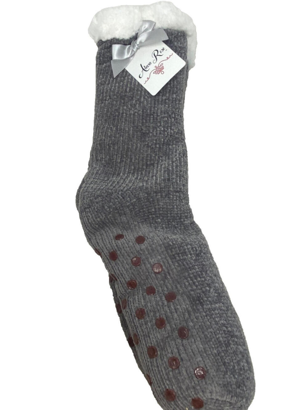 Alexa Rose Women's Shoe Size 5-9 Gray White Knit Sherpa Lined Slipper Socks